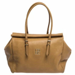 Carolina Herrera Beige Pebbled Leather Satchel Women