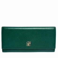 Carolina Herrera Green Leather Continental Flap Wallet Women