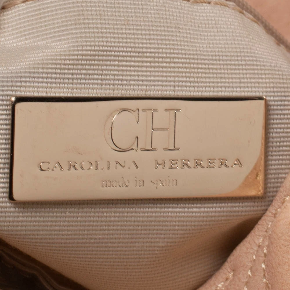 Carolina Herrera Beige Monogram Leather Jerry Clutch Women