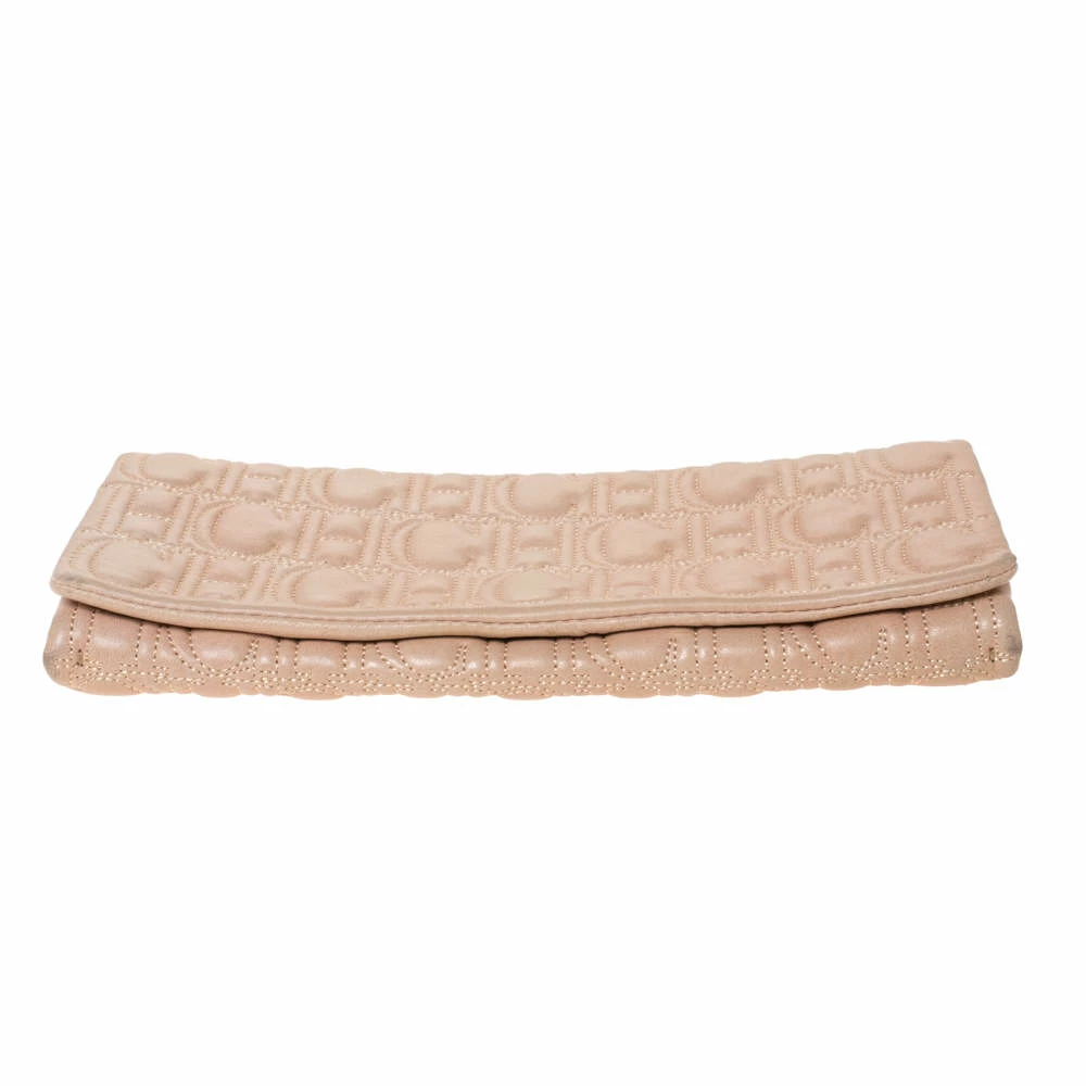 Carolina Herrera Beige Monogram Leather Jerry Clutch Women