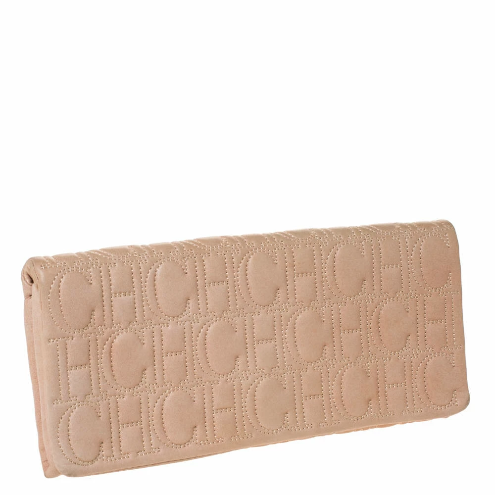 Carolina Herrera Beige Monogram Leather Jerry Clutch Women