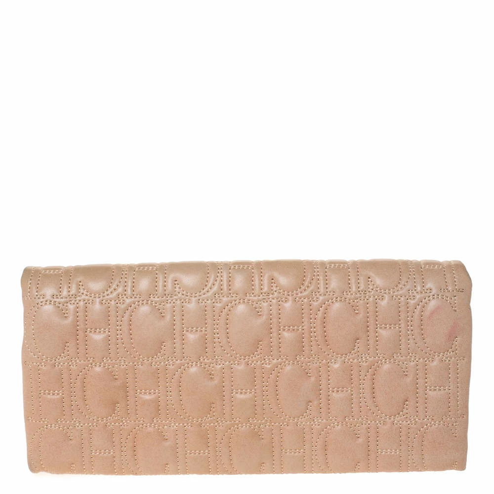 Carolina Herrera Beige Monogram Leather Jerry Clutch Women