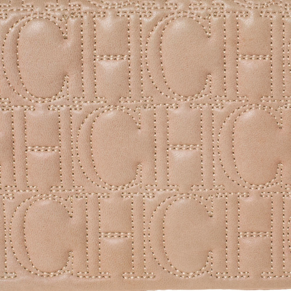 Carolina Herrera Beige Monogram Leather Jerry Clutch Women