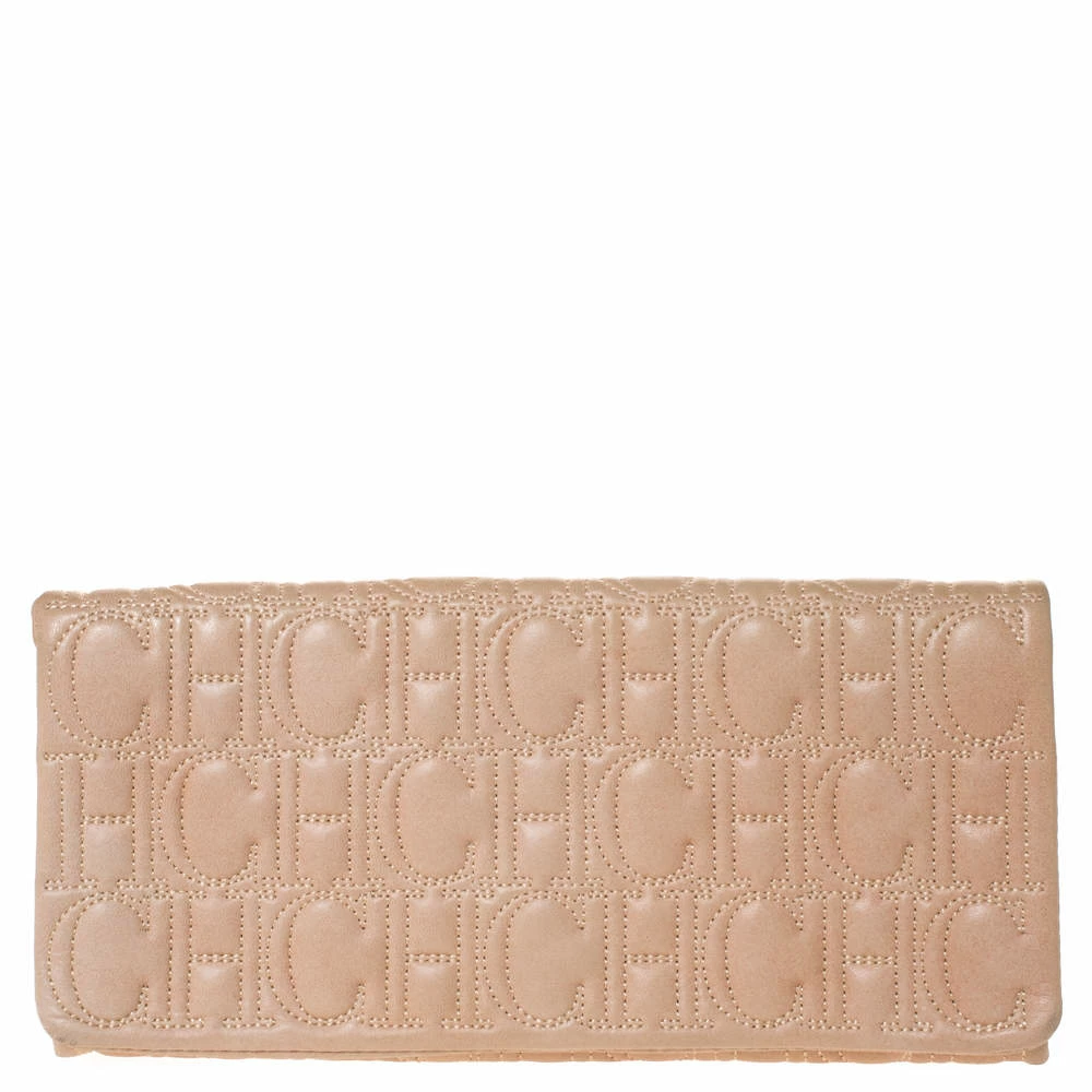 Carolina Herrera Beige Monogram Leather Jerry Clutch Women