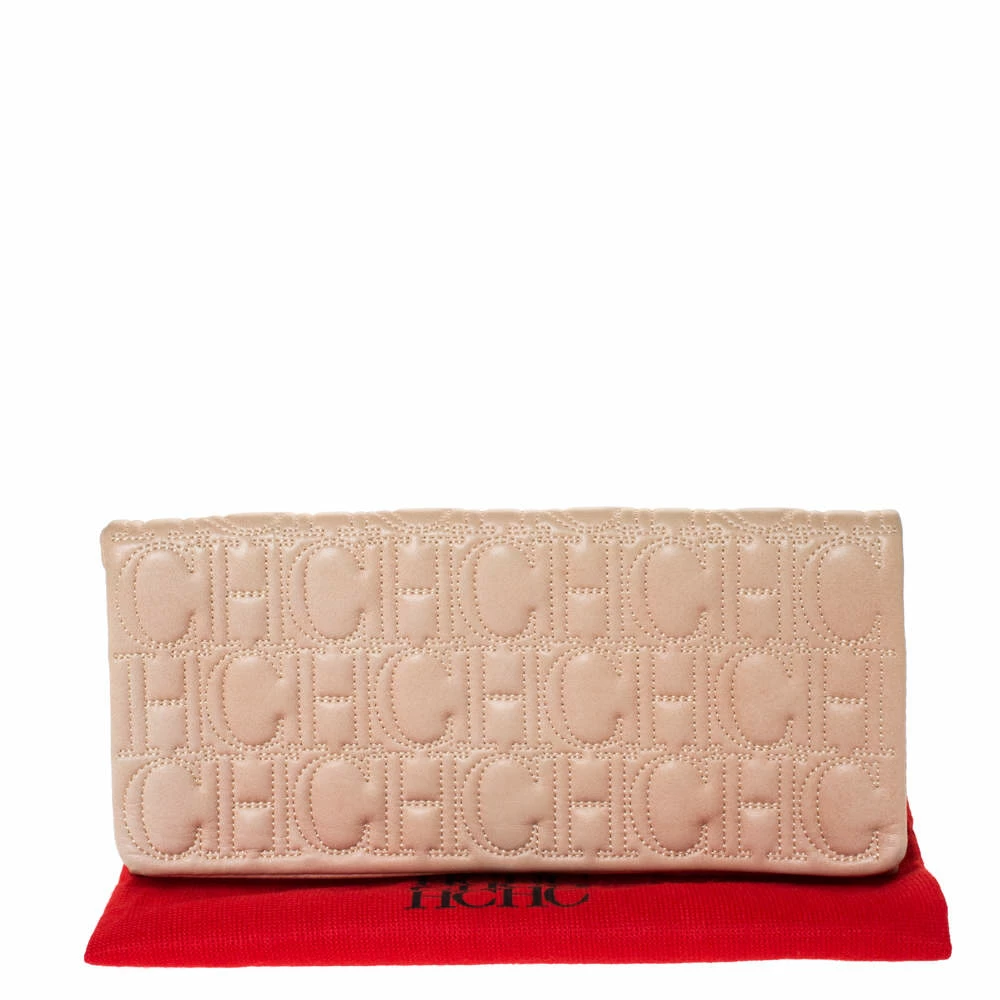 Carolina Herrera Beige Monogram Leather Jerry Clutch Women