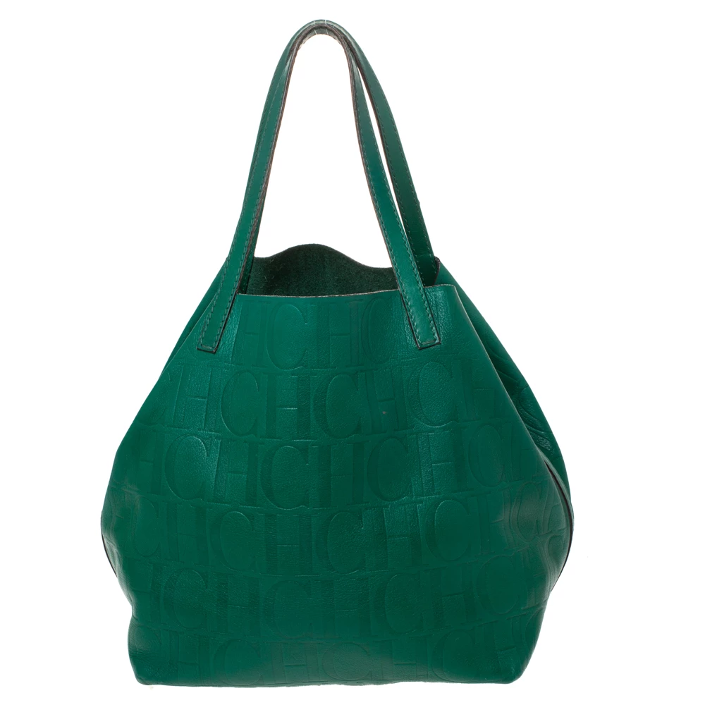 Carolina Herrera Green Monogram Leather Matryoshka Tote Women