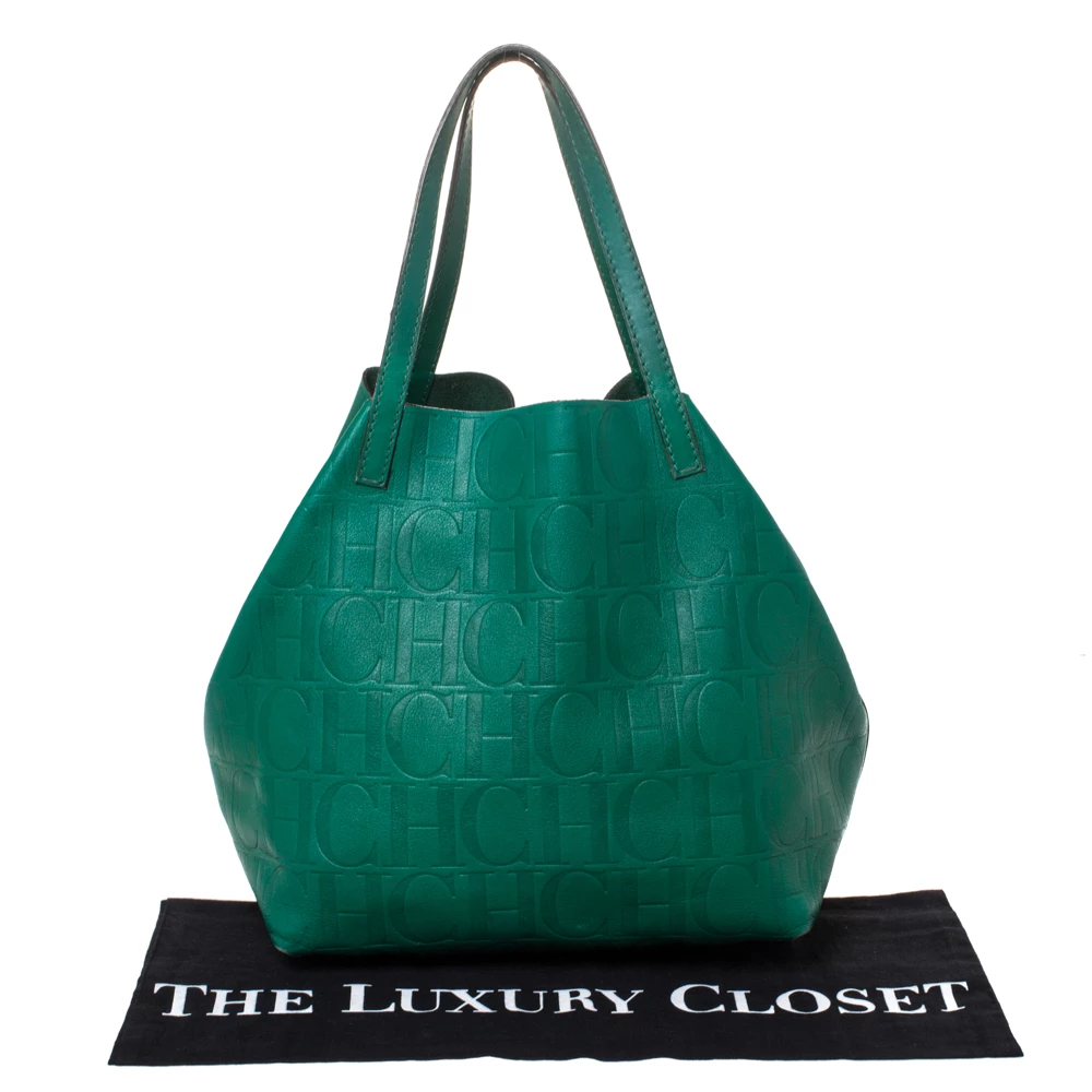 Carolina Herrera Green Monogram Leather Matryoshka Tote Women