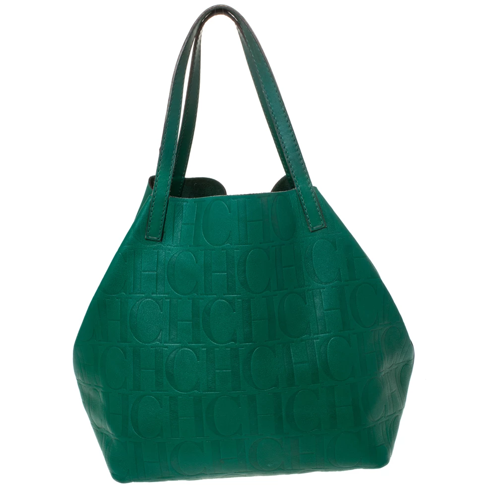 Carolina Herrera Green Monogram Leather Matryoshka Tote Women