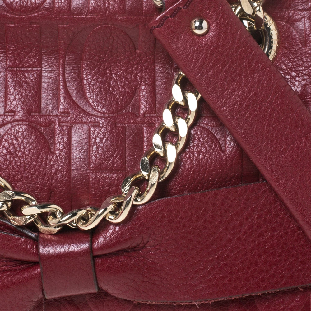 Carolina Herrera Burgundy Monogram Leather Audrey Shoulder Bag Women