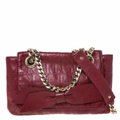 Carolina Herrera Burgundy Monogram Leather Audrey Shoulder Bag Women