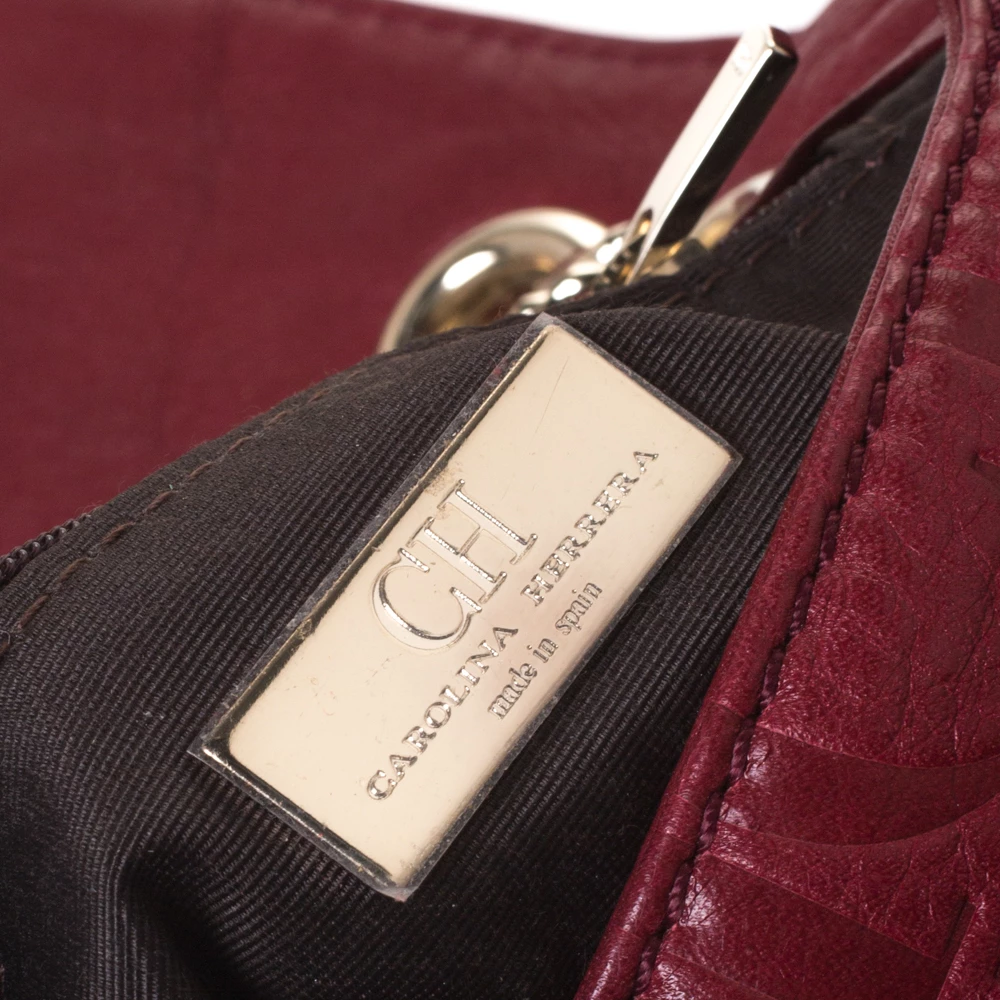 Carolina Herrera Burgundy Monogram Leather Audrey Shoulder Bag Women