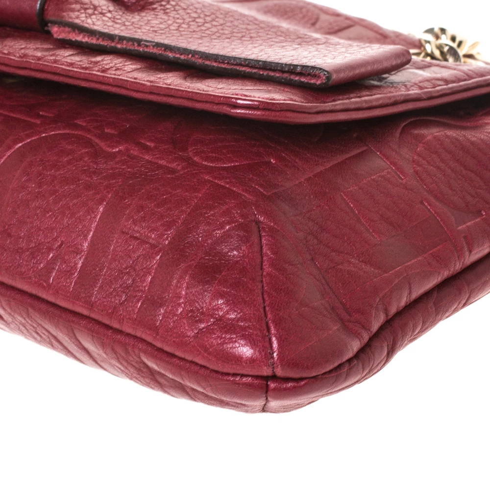 Carolina Herrera Burgundy Monogram Leather Audrey Shoulder Bag Women