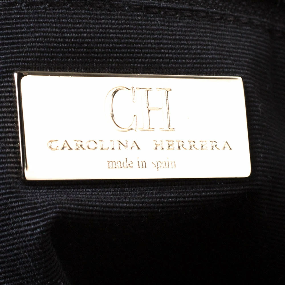 Carolina Herrera Black/Gold Monogram Velvet and Leather Tote Women