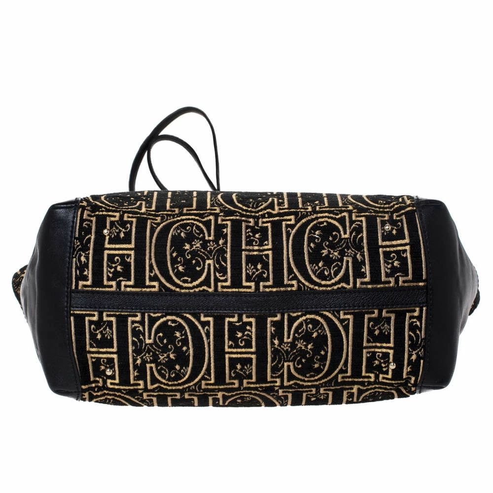 Carolina Herrera Black/Gold Monogram Velvet and Leather Tote Women