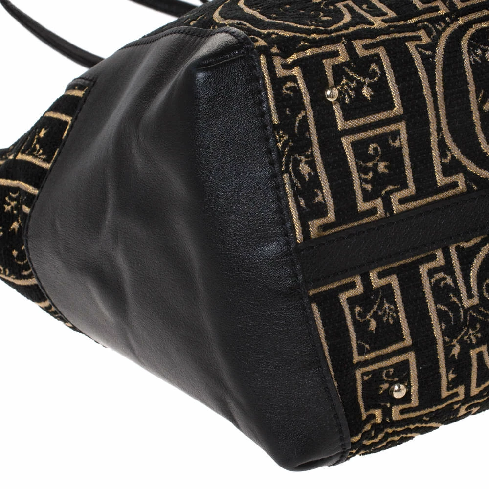 Carolina Herrera Black/Gold Monogram Velvet and Leather Tote Women