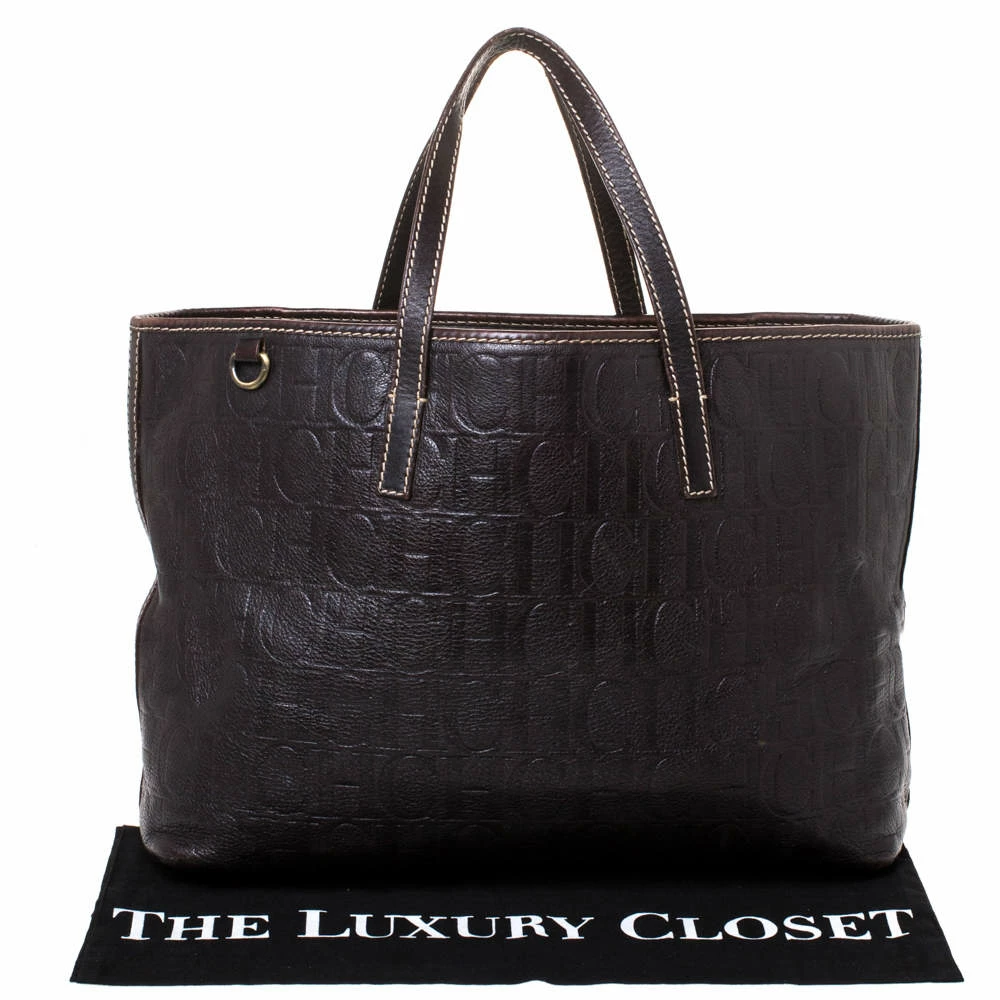 Carolina Herrera Dark Brown Monogram Leather Tote Women