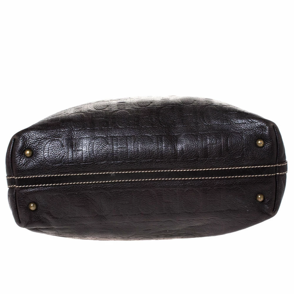 Carolina Herrera Dark Brown Monogram Leather Tote Women