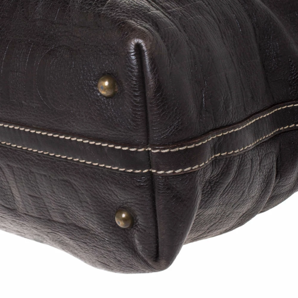 Carolina Herrera Dark Brown Monogram Leather Tote Women