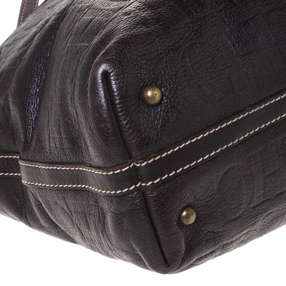 Carolina Herrera Dark Brown Monogram Leather Tote Women