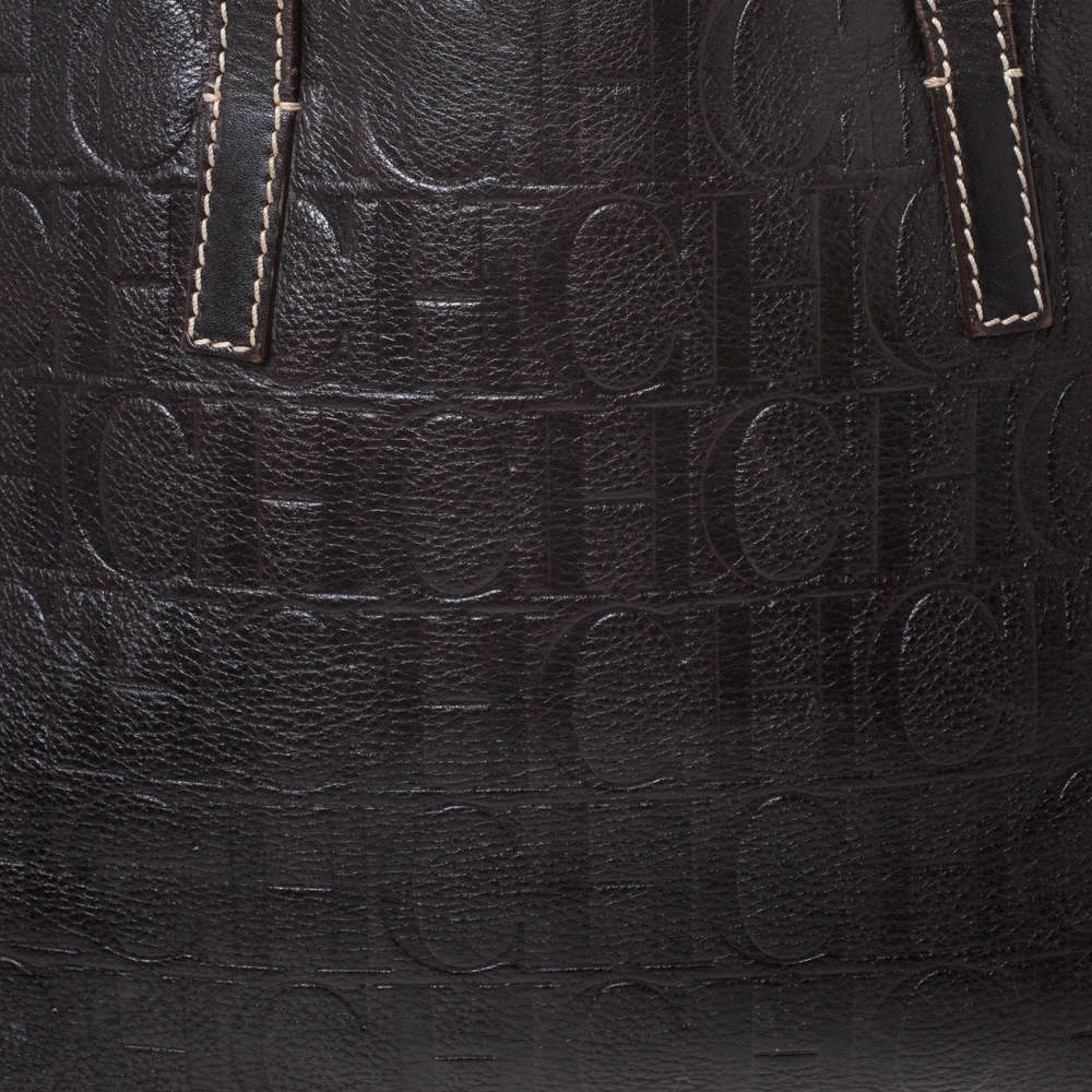 Carolina Herrera Dark Brown Monogram Leather Tote Women