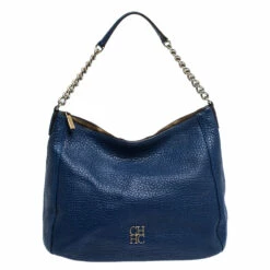 Carolina Herrera Blue Leather Chain Hobo Women