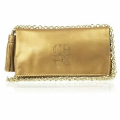 Carolina Herrera Gold Leather Chain Triana Shoulder Bag Women