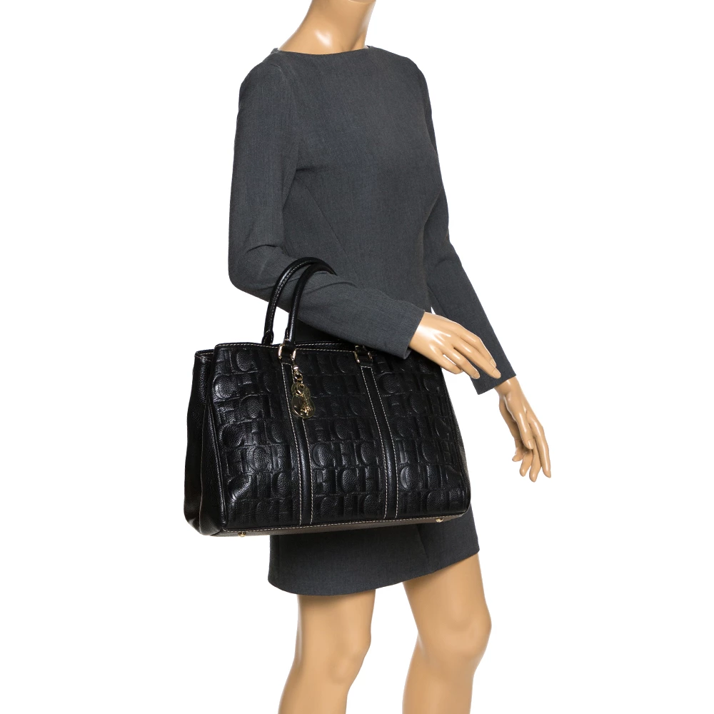 Carolina Herrera Black Monogram Leather Matteo Tote Women