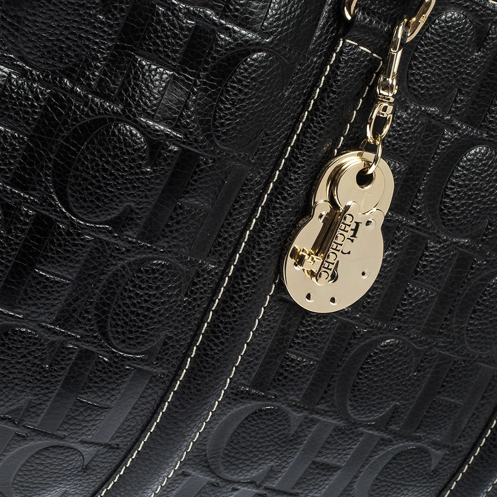 Carolina Herrera Black Monogram Leather Matteo Tote Women