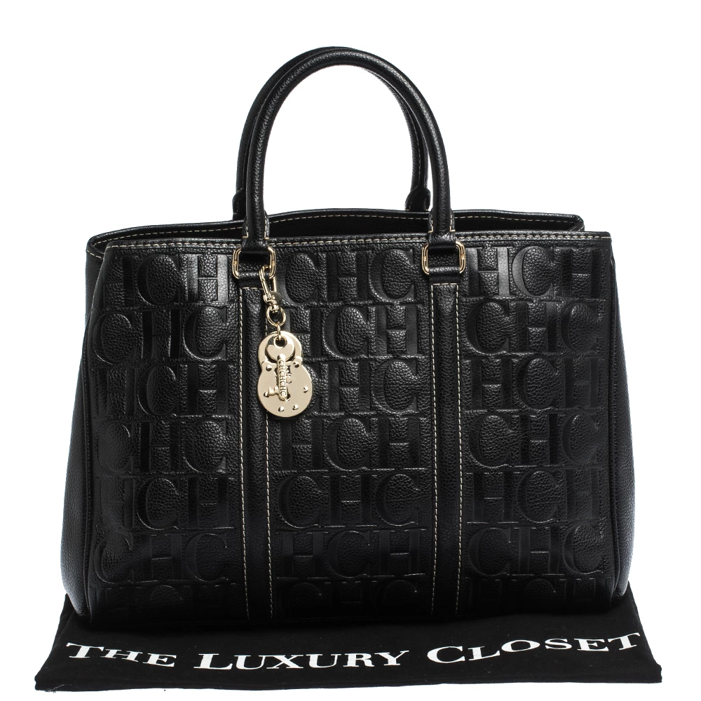 Carolina Herrera Black Monogram Leather Matteo Tote Women