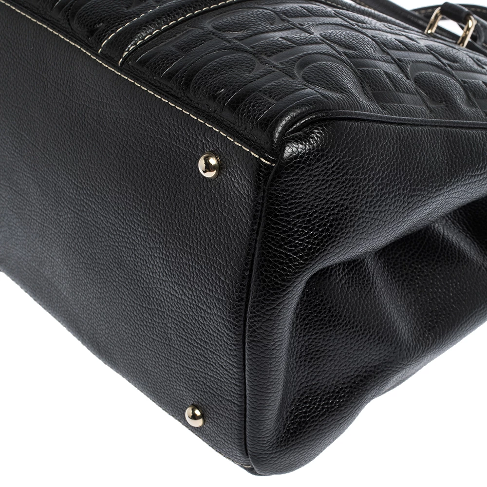 Carolina Herrera Black Monogram Leather Matteo Tote Women