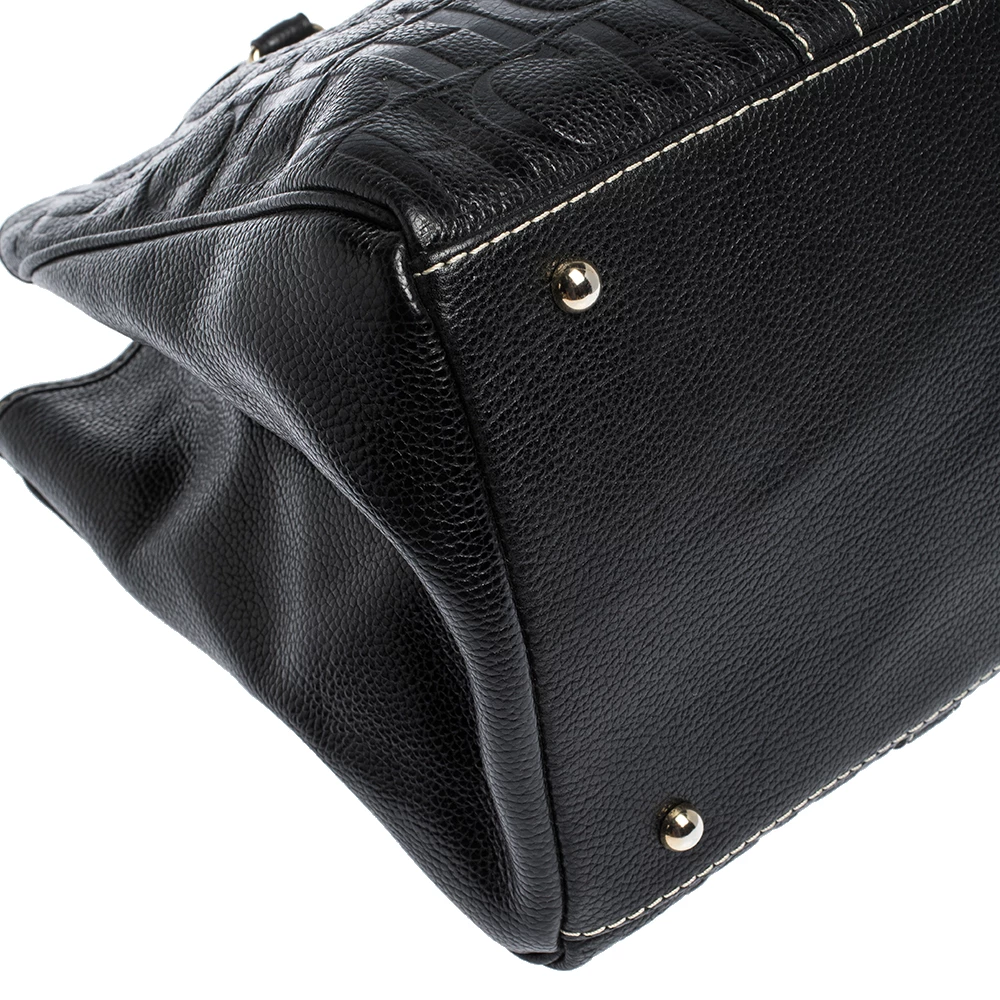 Carolina Herrera Black Monogram Leather Matteo Tote Women