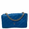 Carolina Herrera Blue Quilted Leather Flap Shoulder Bag Women