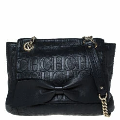 Carolina Herrera Black Embossed Leather Audrey Shoulder Bag Women