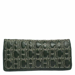 Carolina Herrera Dark Green Monogram Leather Jerry Clutch Women