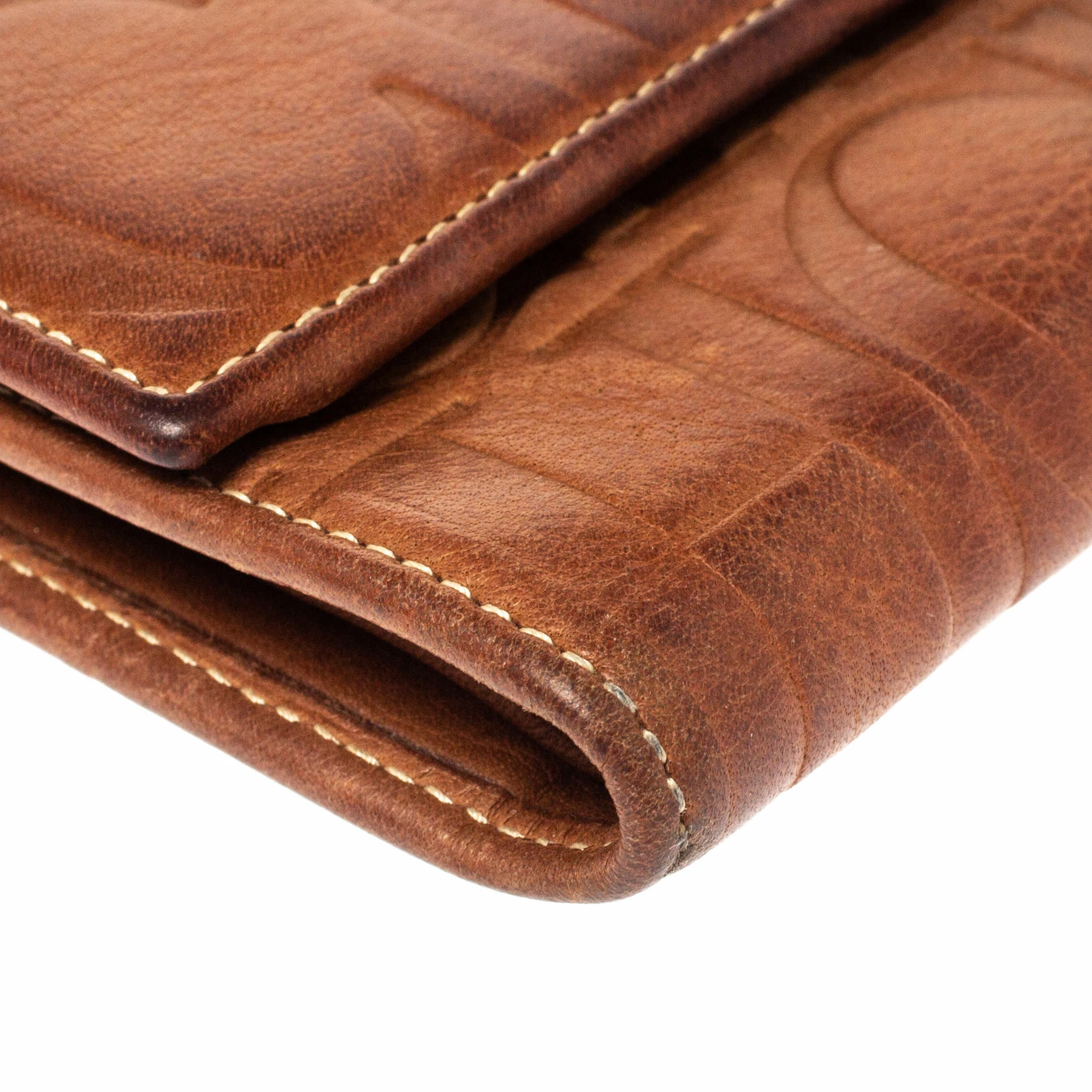 Carolina Herrera Brown Embossed Leather Trifold Compact Wallet Women