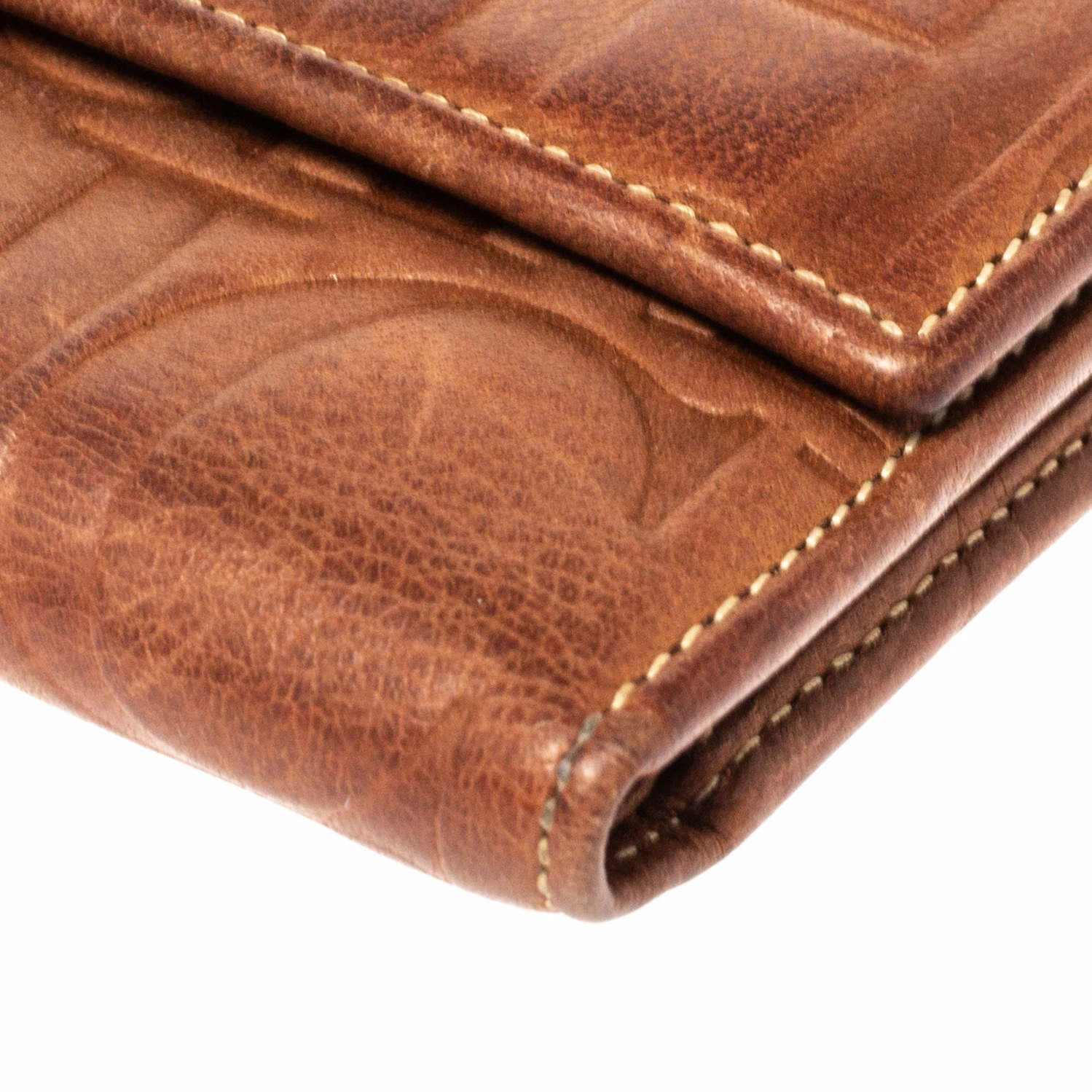 Carolina Herrera Brown Embossed Leather Trifold Compact Wallet Women