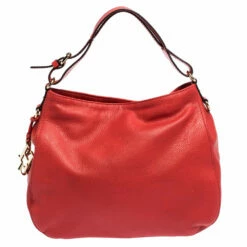 Carolina Herrera Red Leather CH Charm Hobo Women