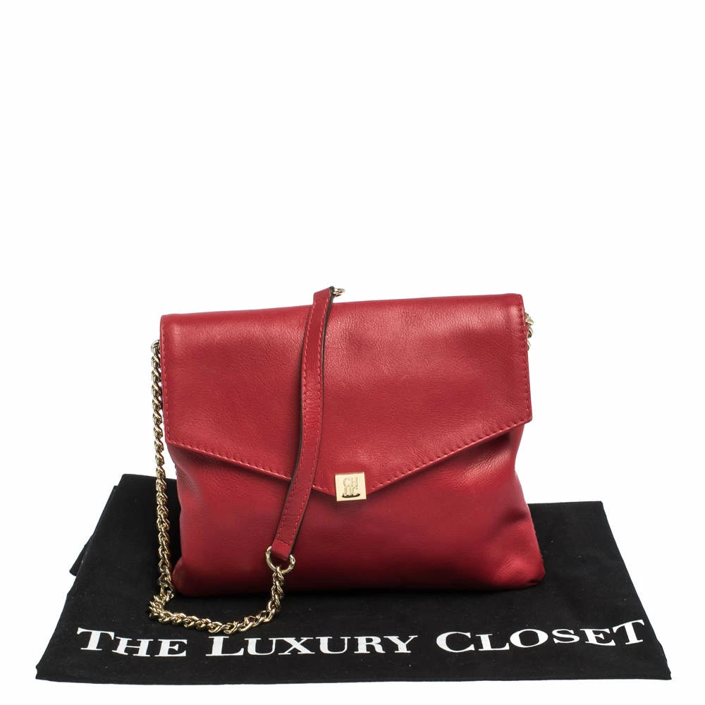 Carolina Herrera Red Leather Envelope Flap Shoulder Bag Women