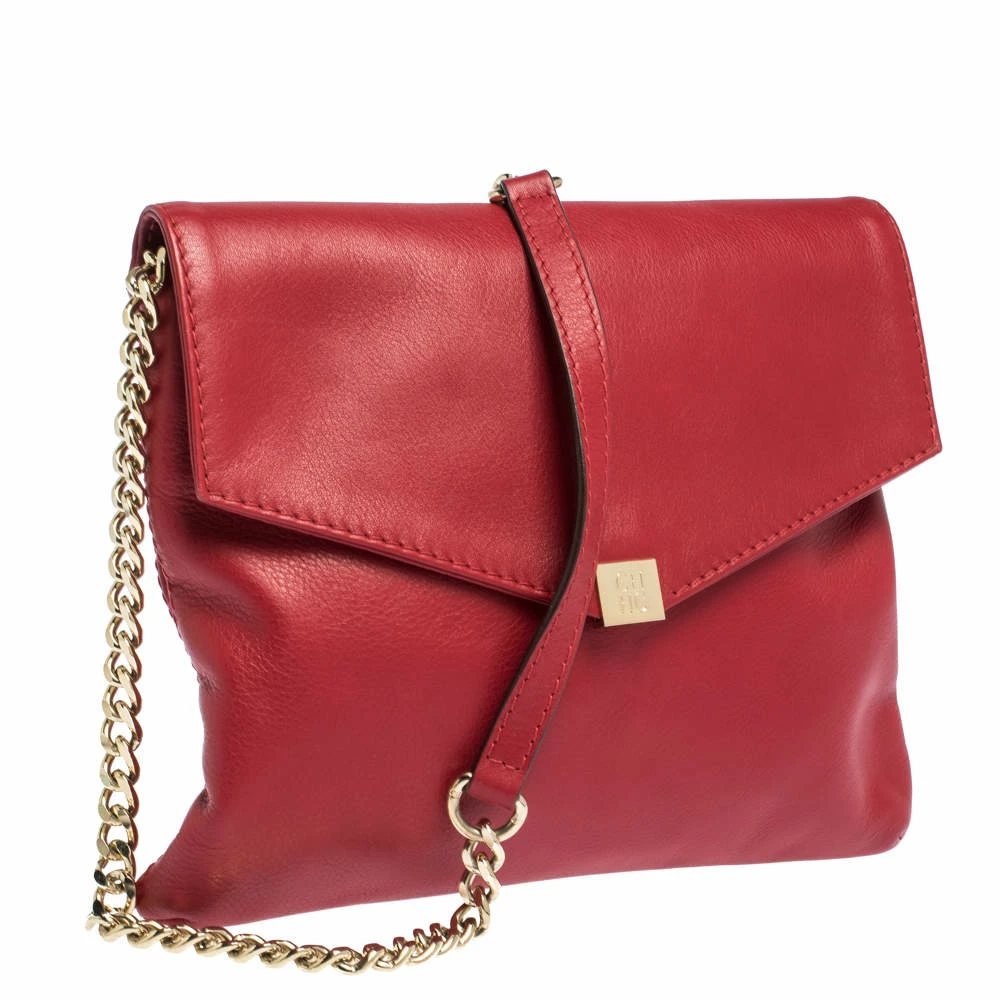 Carolina Herrera Red Leather Envelope Flap Shoulder Bag Women