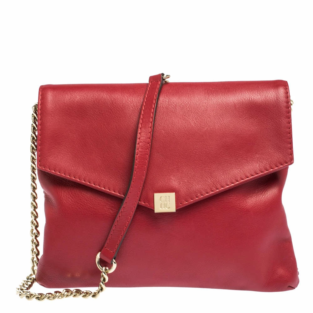 Carolina Herrera Red Leather Envelope Flap Shoulder Bag Women
