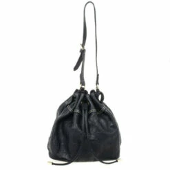 Carolina Herrera Black Embossed Logo Drawstring Shoulder Bag Women