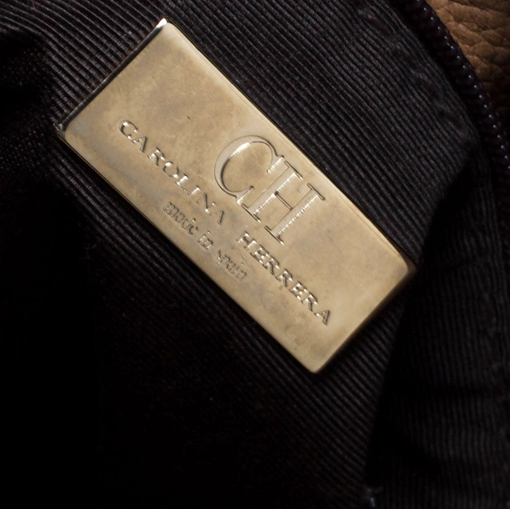 Carolina Herrera Light Brown Embossed Leather Bow Flap Hobo Women