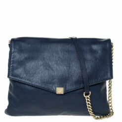 Carolina Herrera Blue Leather Flap Shoulder Bag Women