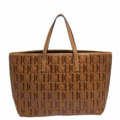 Carolina Herrera Brown Embossed Leather Tote Women