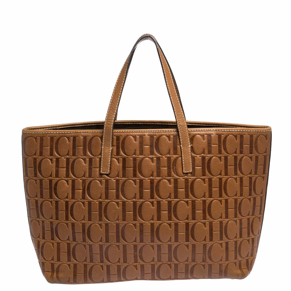 Carolina Herrera Brown Embossed Leather Tote Women
