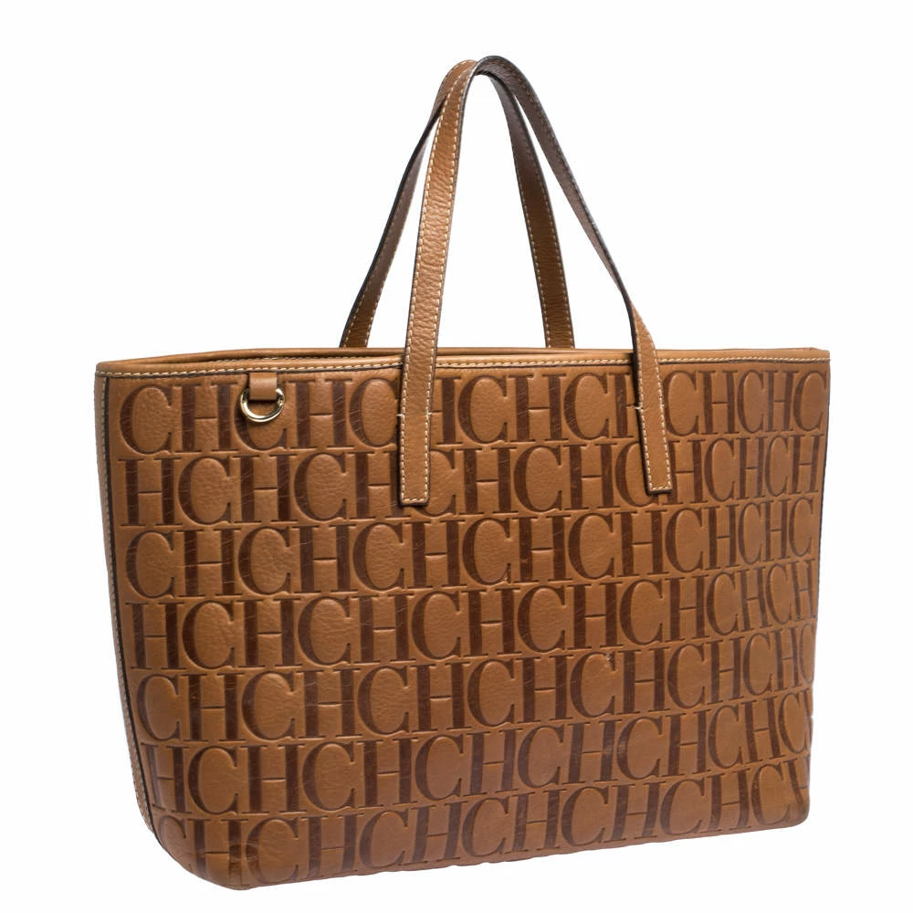 Carolina Herrera Brown Embossed Leather Tote Women