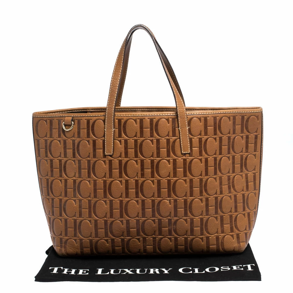Carolina Herrera Brown Embossed Leather Tote Women