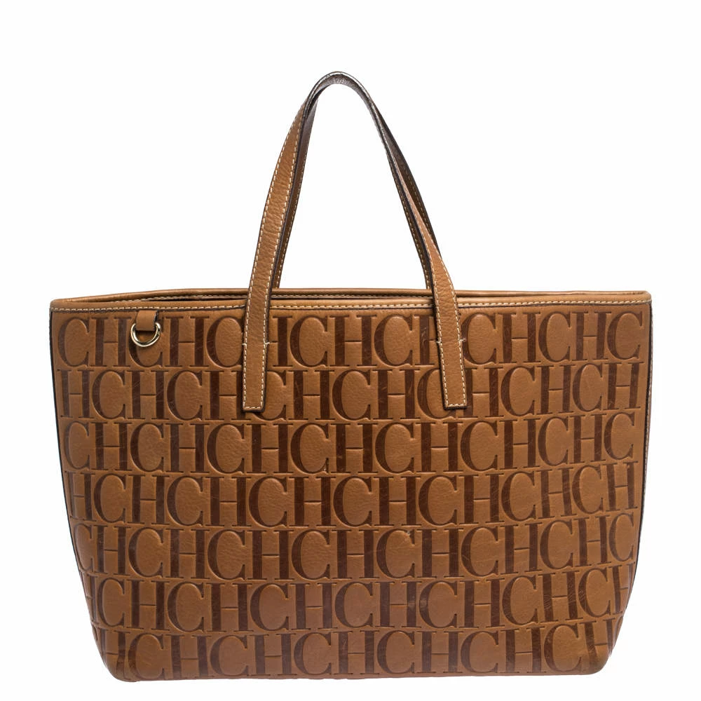 Carolina Herrera Brown Embossed Leather Tote Women