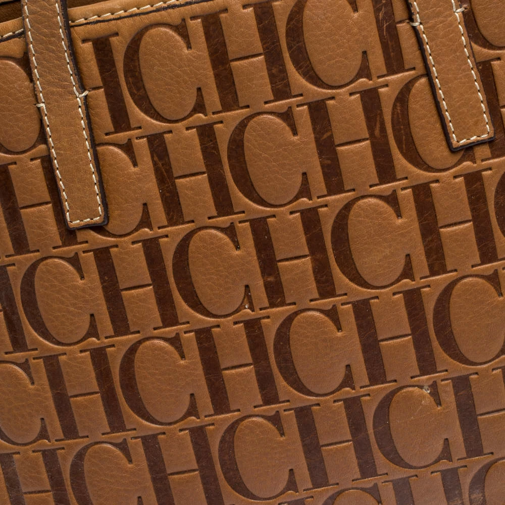 Carolina Herrera Brown Embossed Leather Tote Women