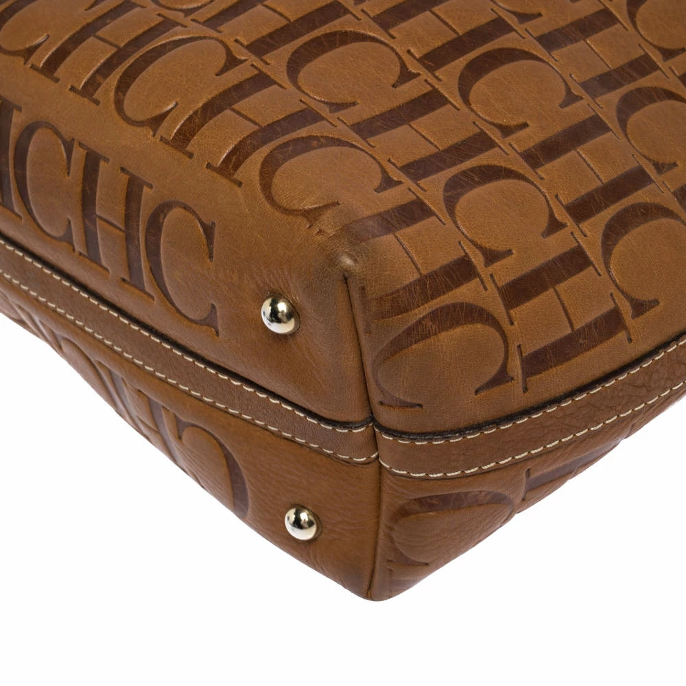 Carolina Herrera Brown Embossed Leather Tote Women
